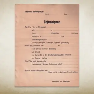Historisches Festnahmeprotokoll / Zeitdokument WWII